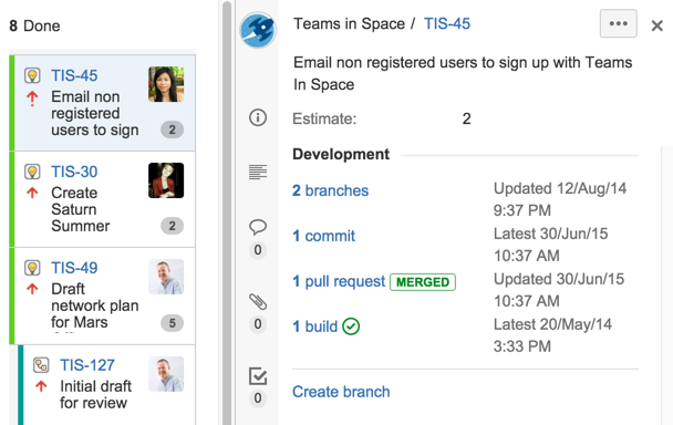 Development panel within an issue.