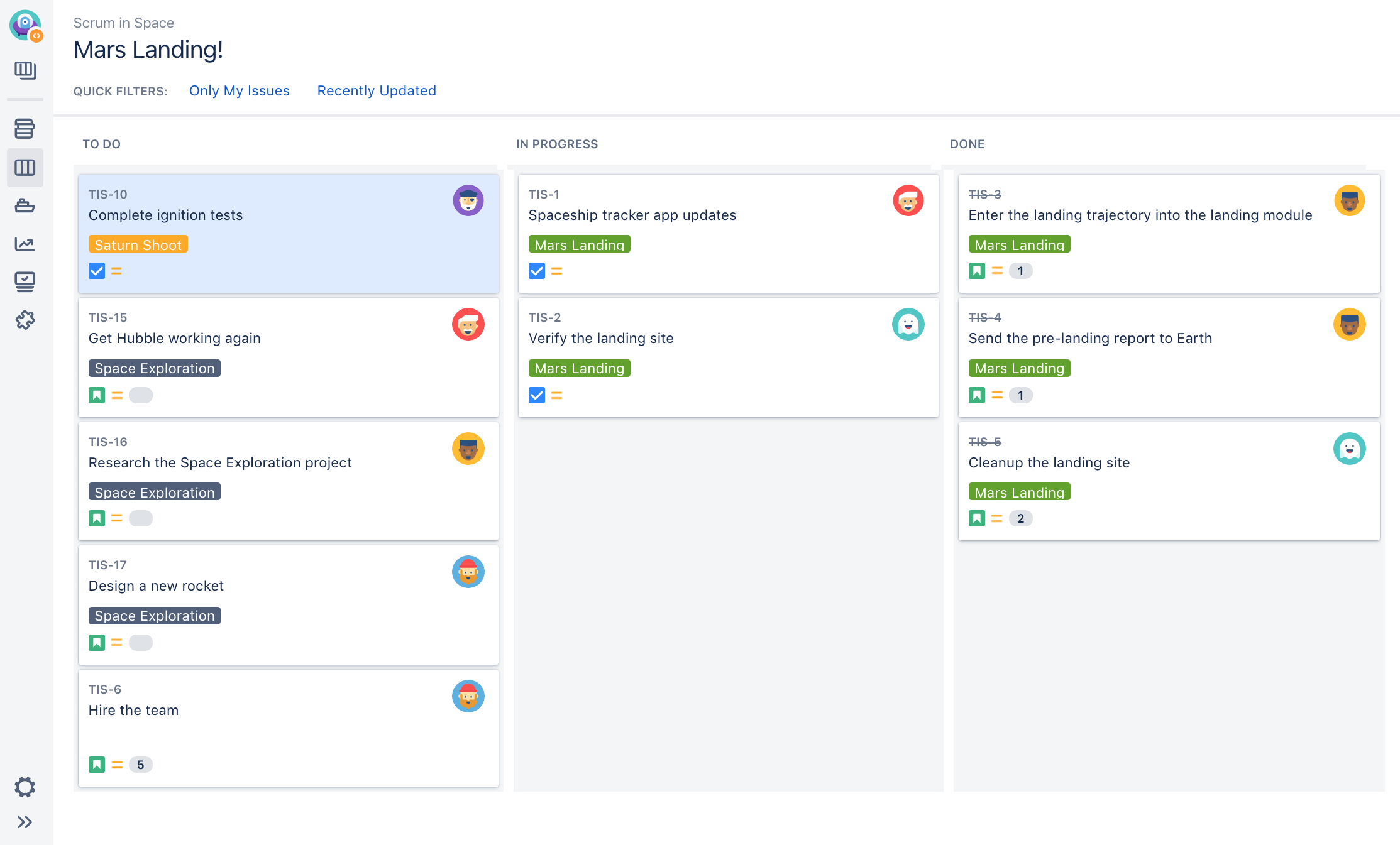 Active sprints view of a Scrum board.