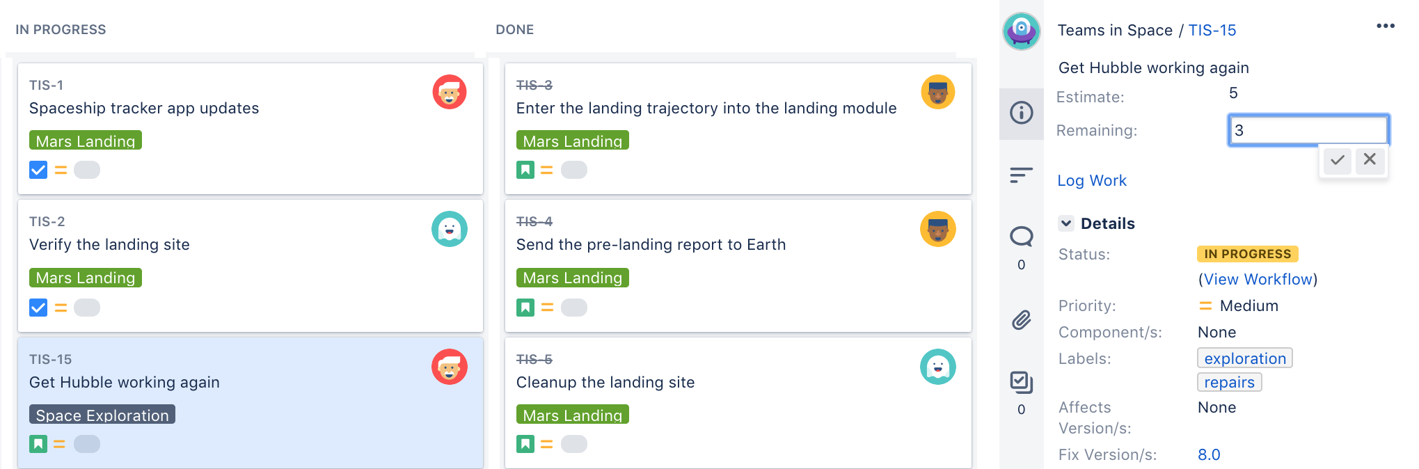 Remaining field within an issue.