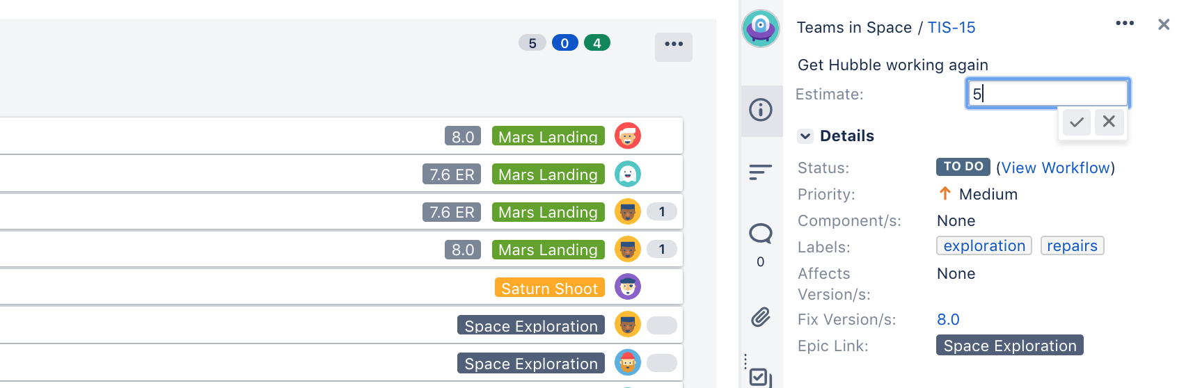 Estimate field within an issue.