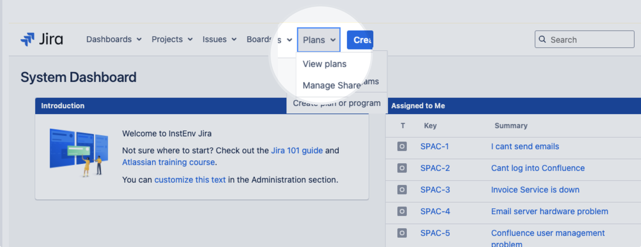 Jira の [プランを表示] ボタン