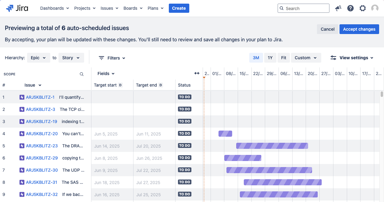 Advanced Roadmaps でのプラン レビューの表示