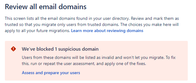 error in the review all email domains step