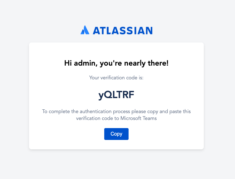 Page with the verification code