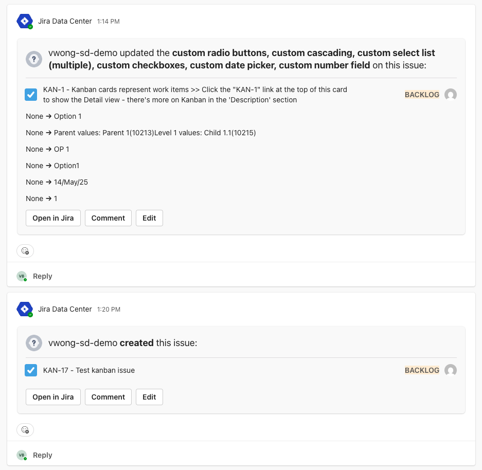 Channel notifications card in Teams