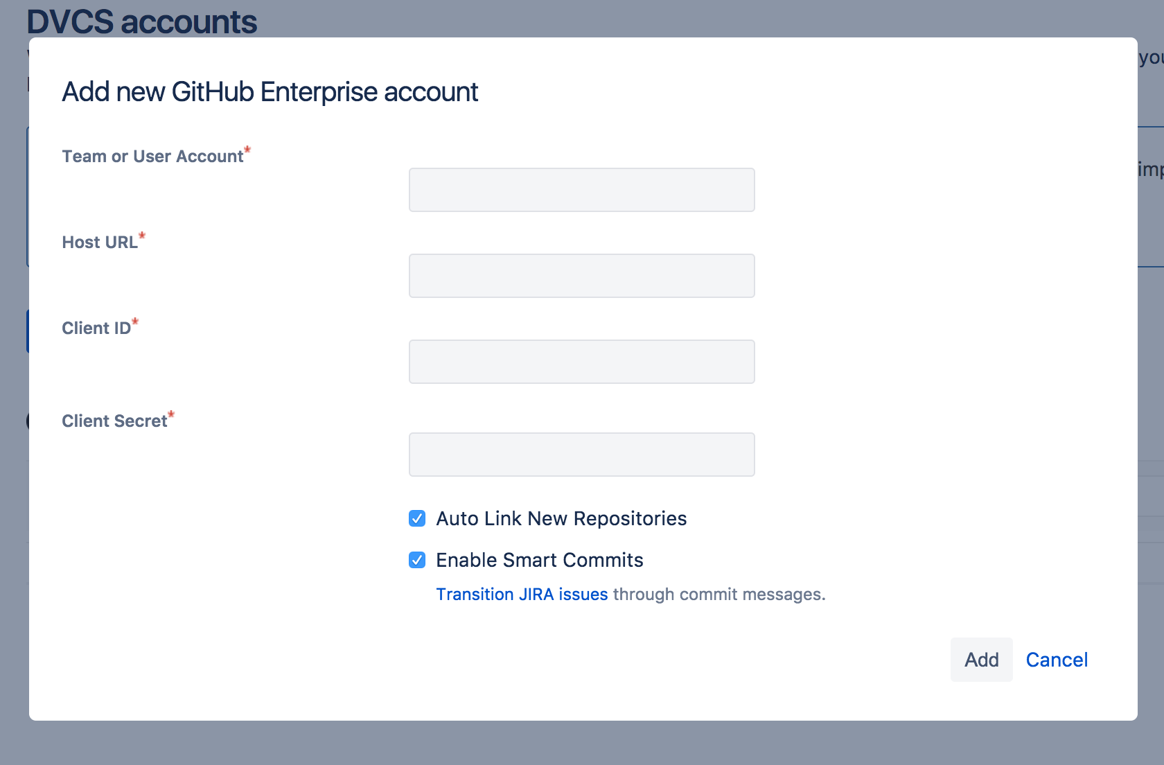 Image showing the GitHub Enterprise link screen