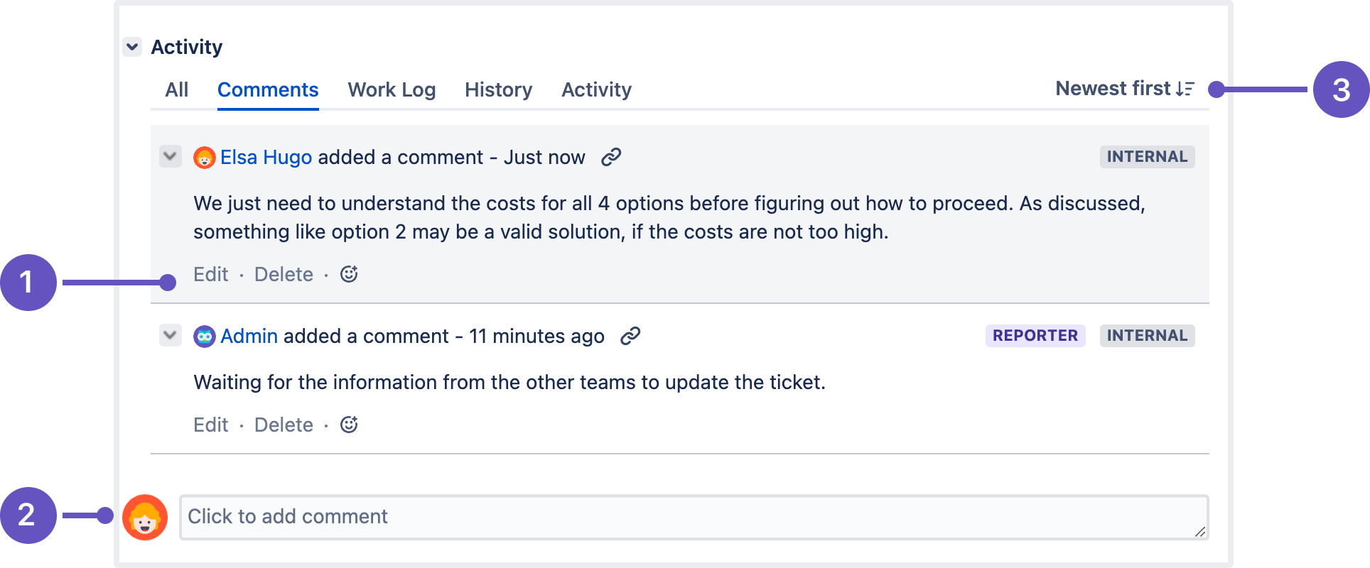 Jira issue with a new sticky comment footer feature