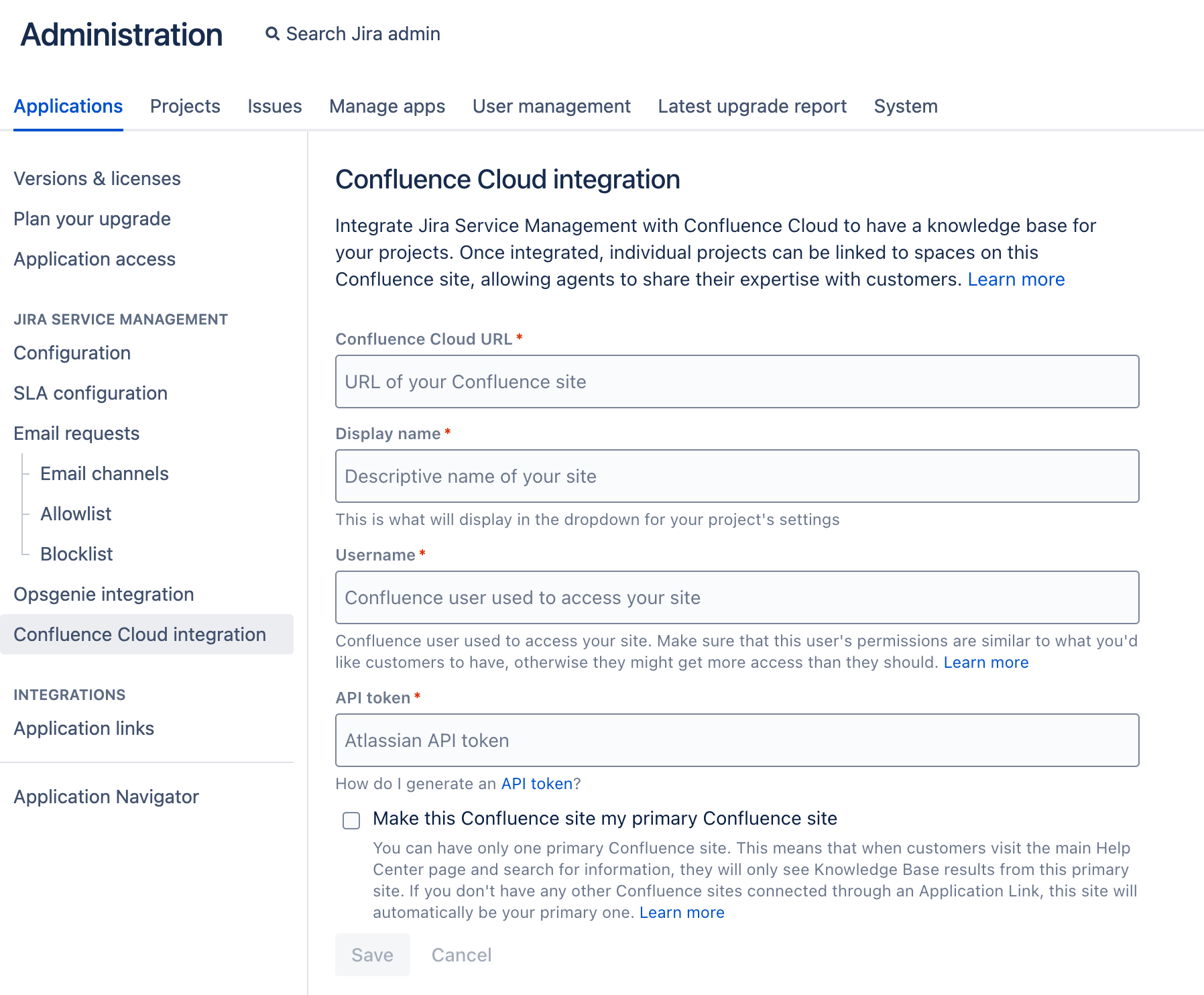 Confluence Cloud integration UI