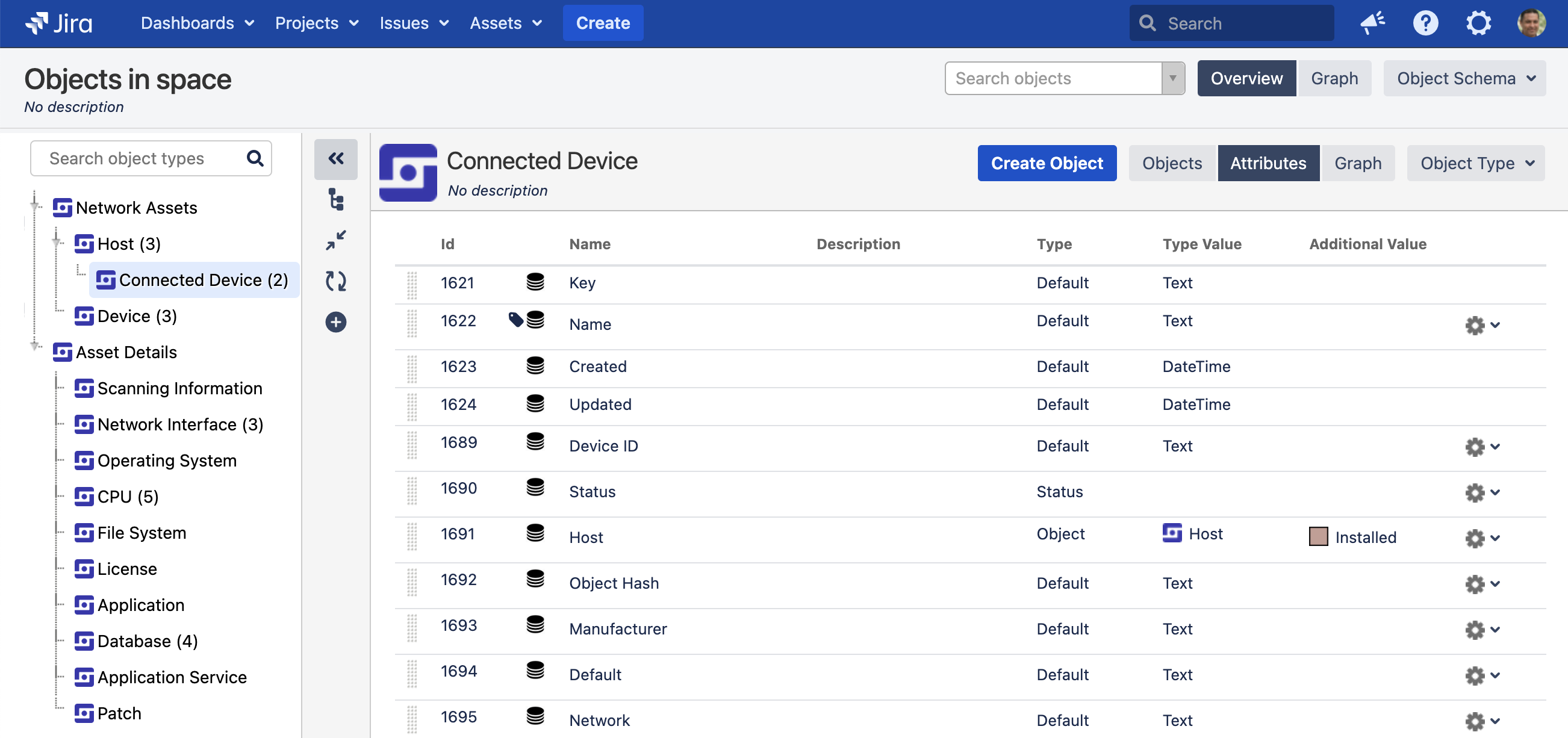 参照タイプが 1 つある Connected Device オブジェクト タイプ