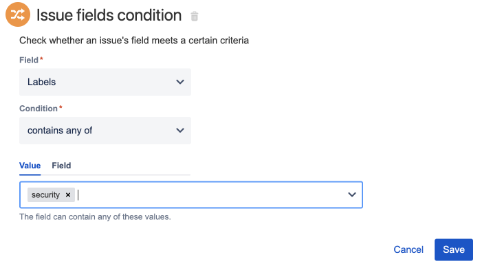 Issue fields condition with security selected in the value field