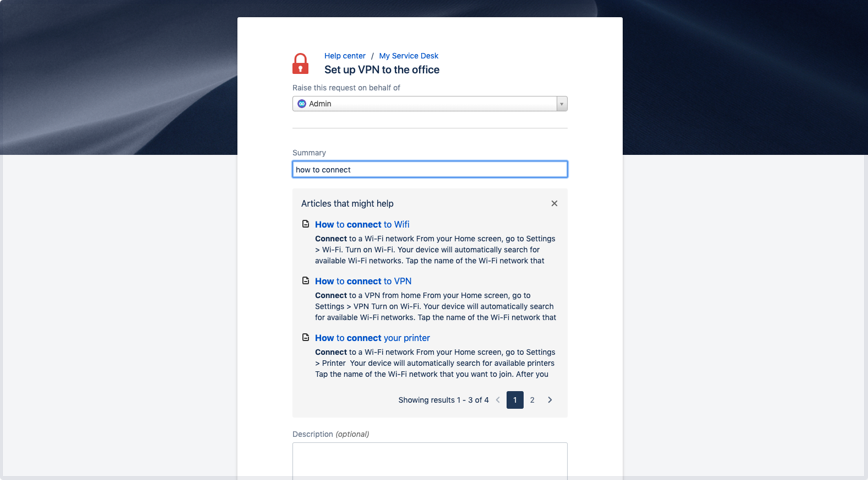 knowledge base article search results displayed when filling out a request knowledge base article search results displayed when filling out a request