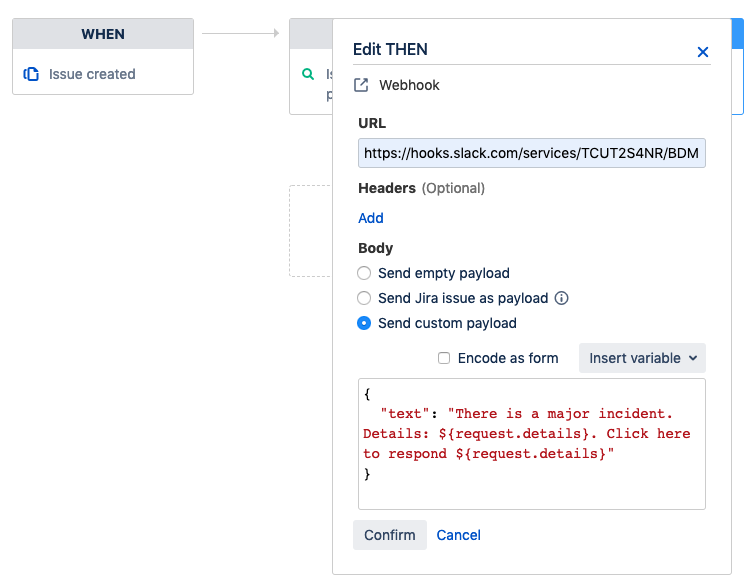 Example automation rule with custom payload.