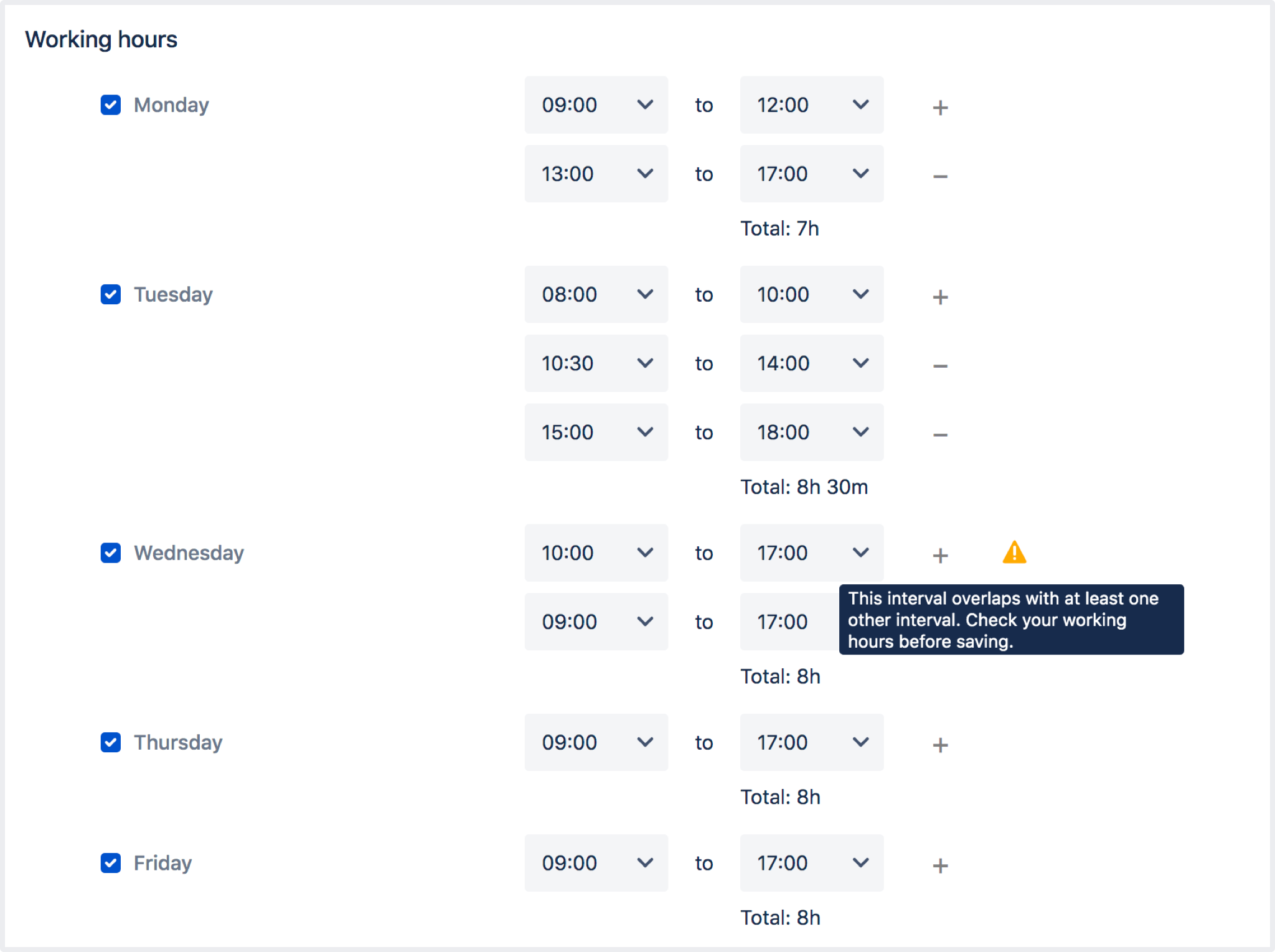 Sample working hours.