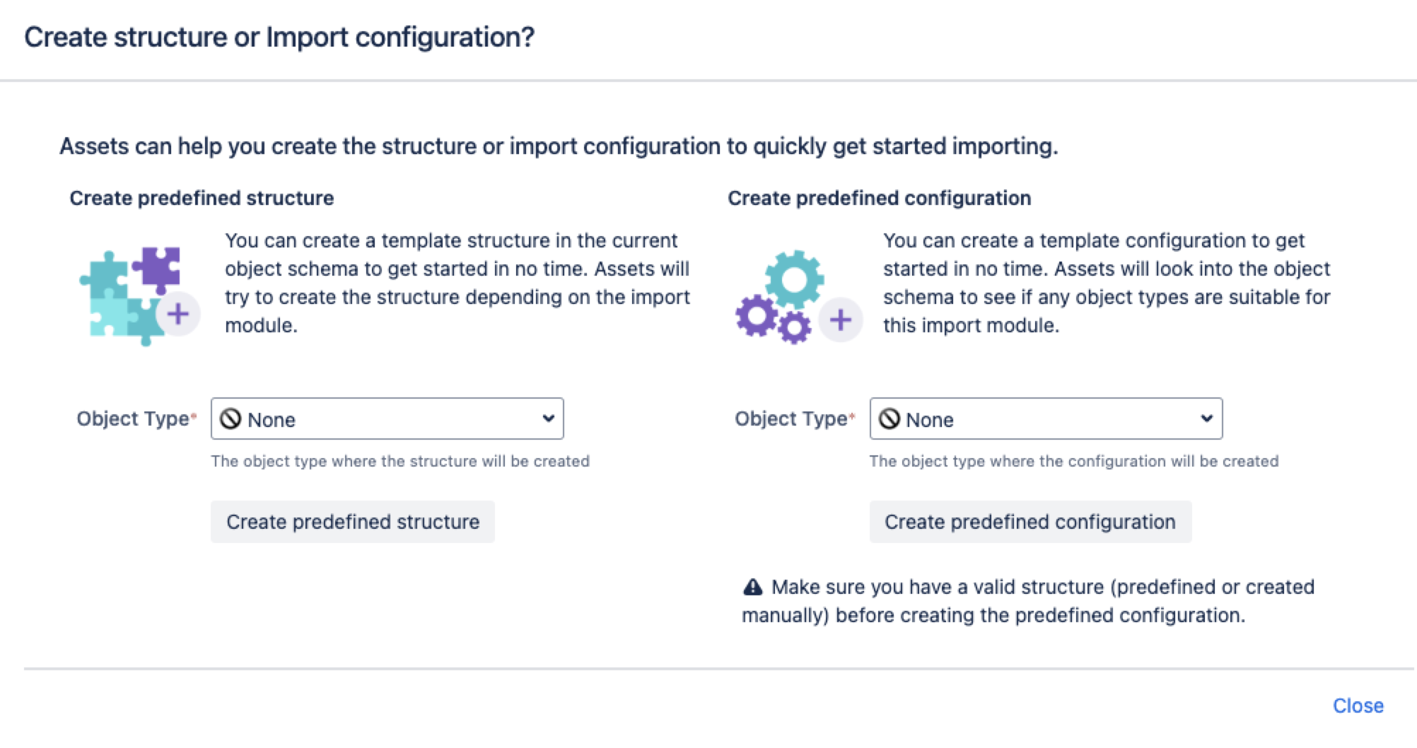 Create predefined structure and configuration window