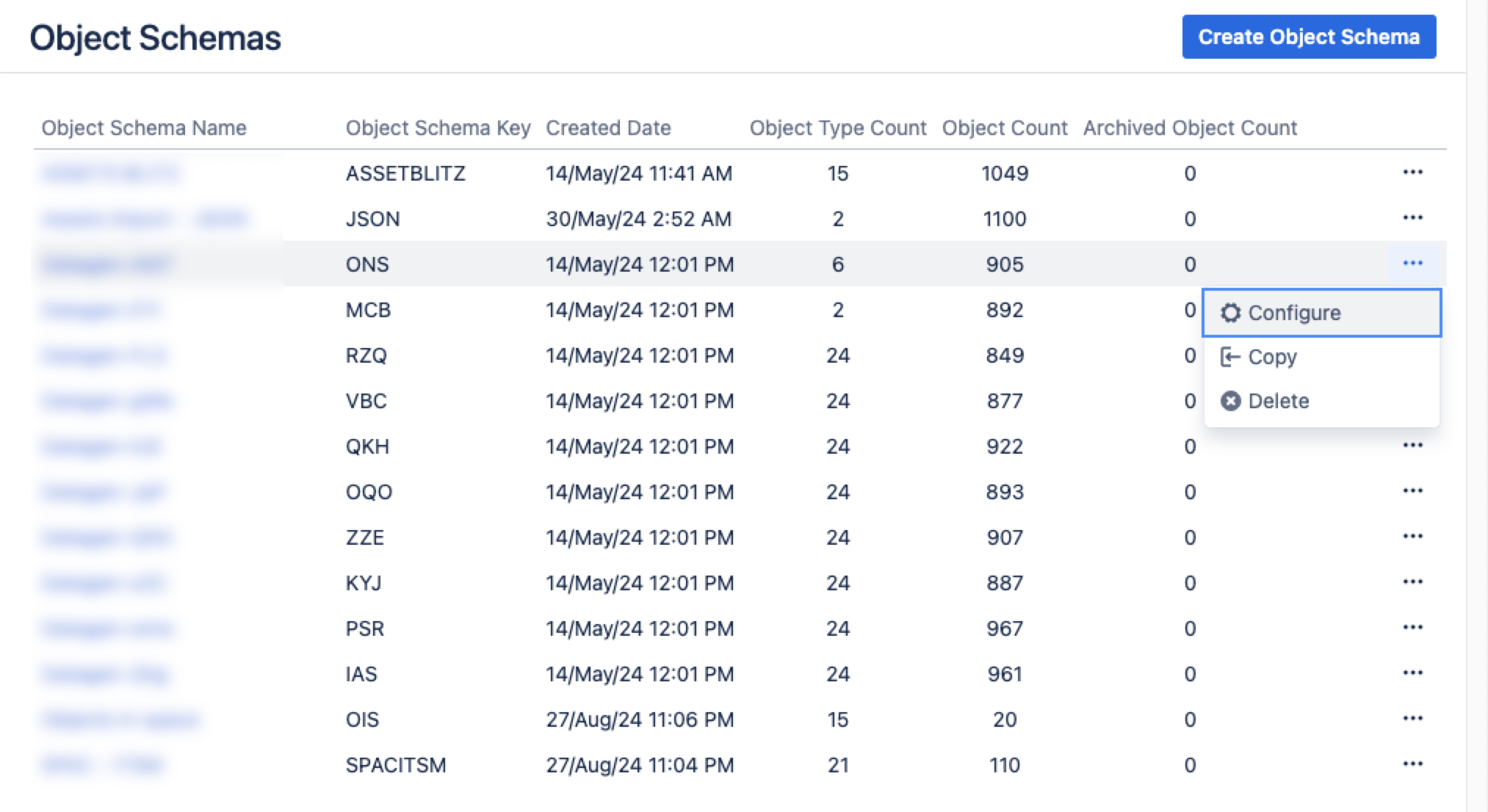 Configure an object schema window