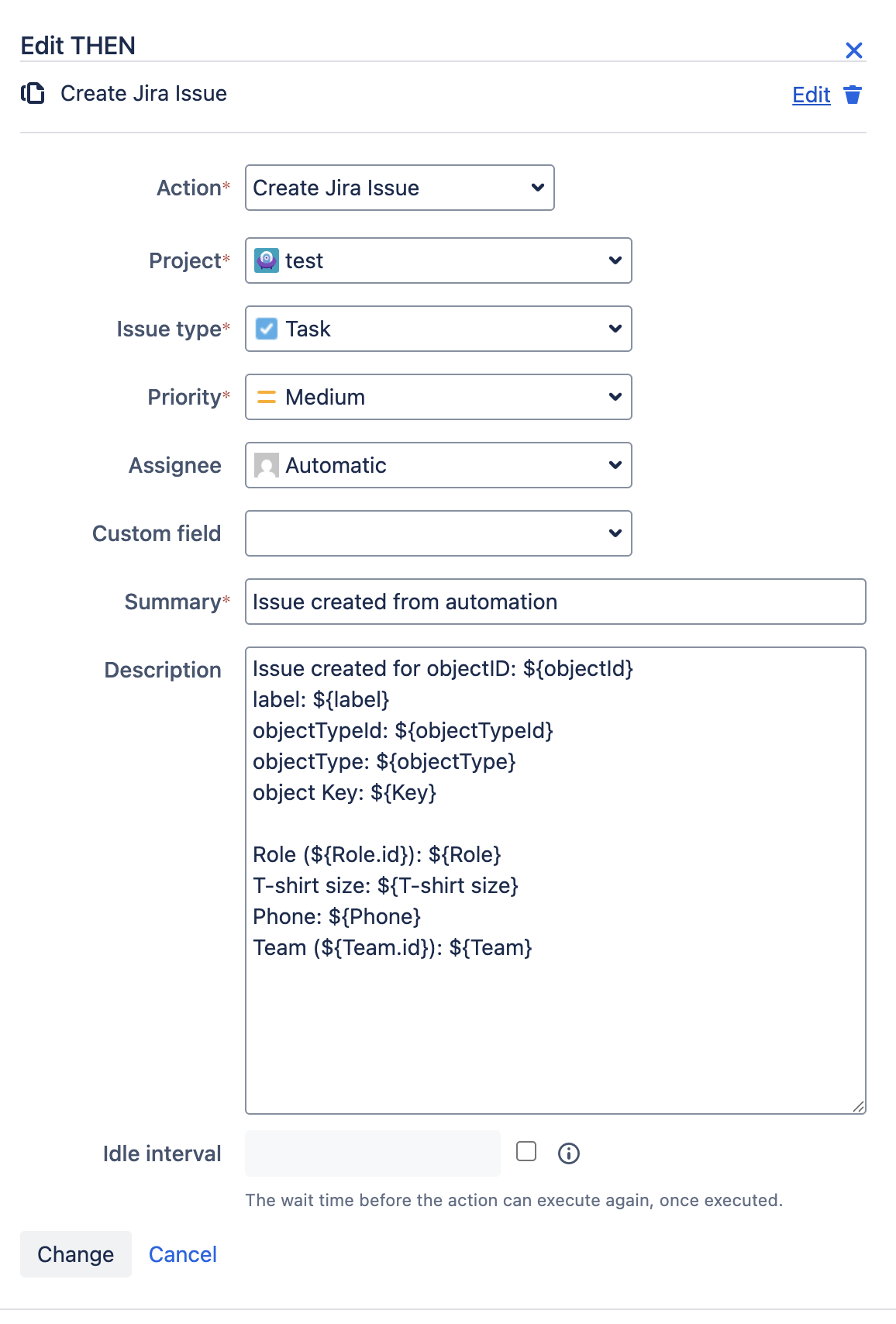 Example of an automation rule that retrieve the size of t-shirt