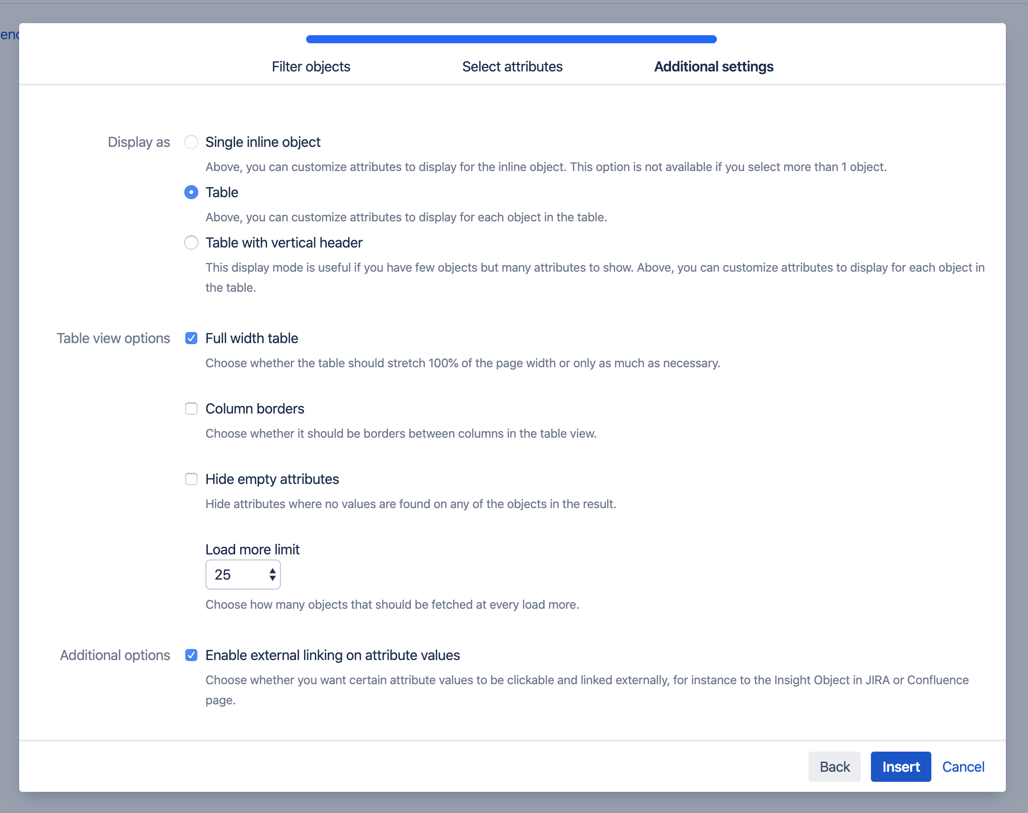 アセットの追加設定ウィンドウ - Confluence マクロ