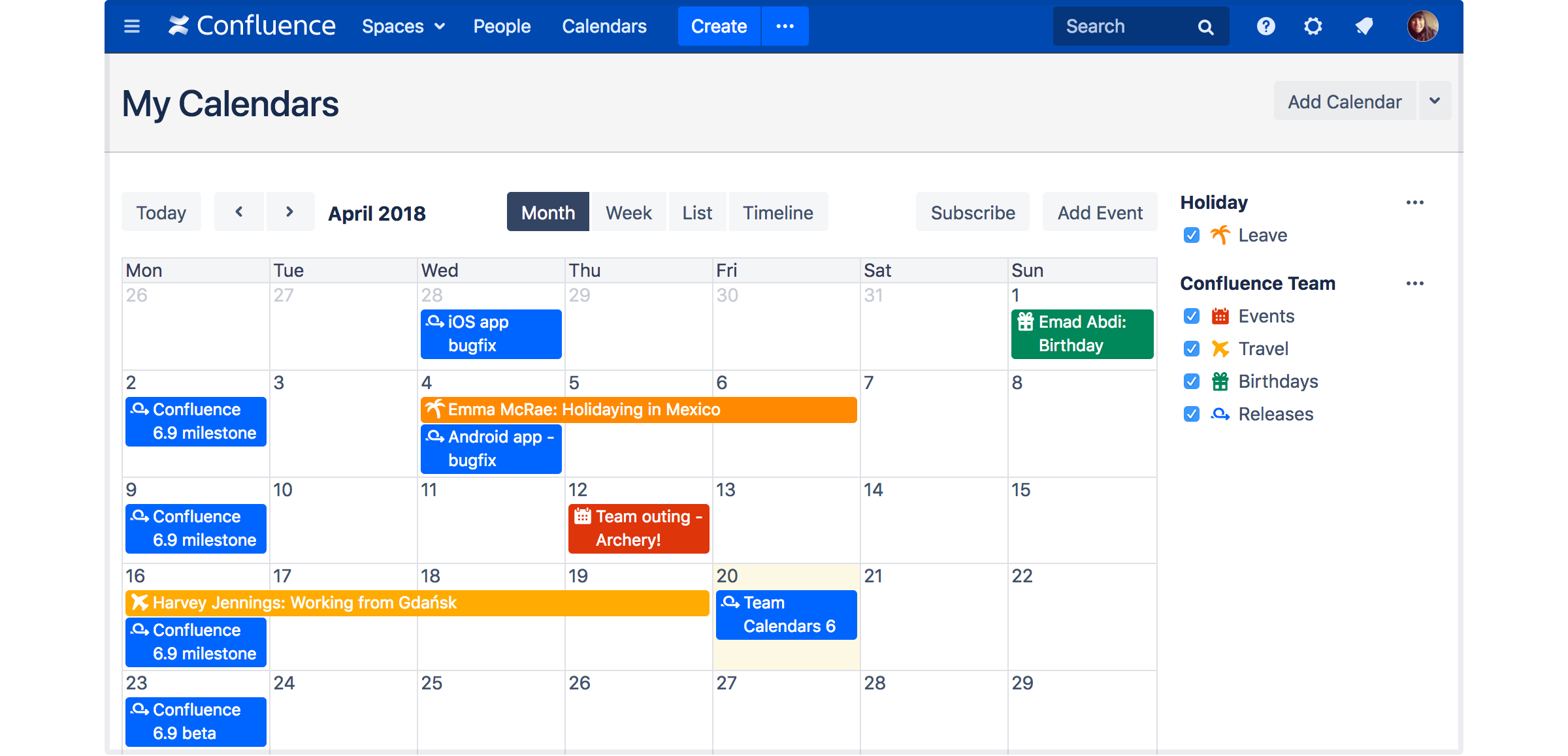 How to use confluence team calendar familygre