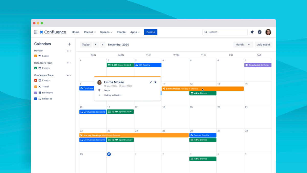 Take the Team Calendars quick tour Confluence Cloud Atlassian Support